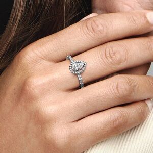Pandora Sparkling Pear Halo Ring in Sterling Silver